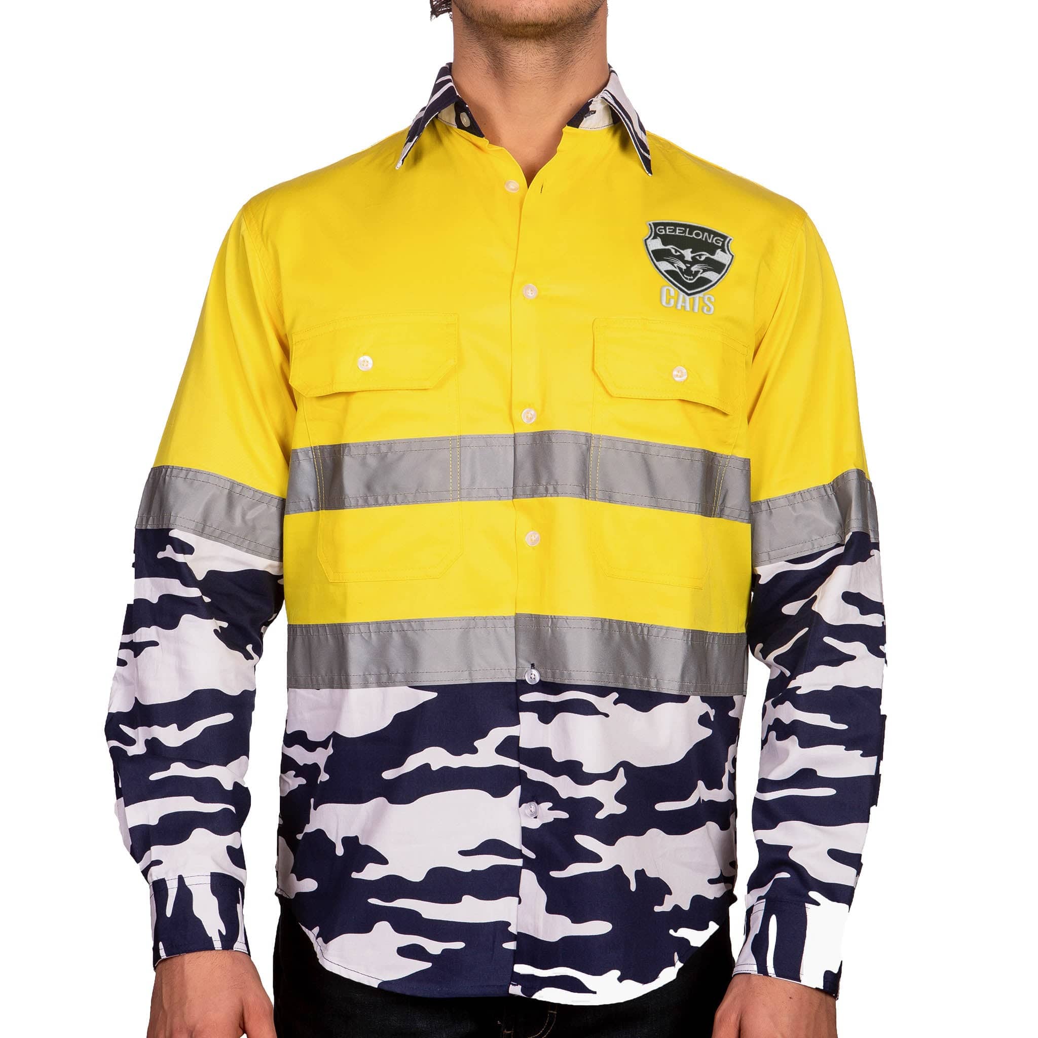 AFL Geelong Cats Camo Hi Vis Work Shirt Ashtabula