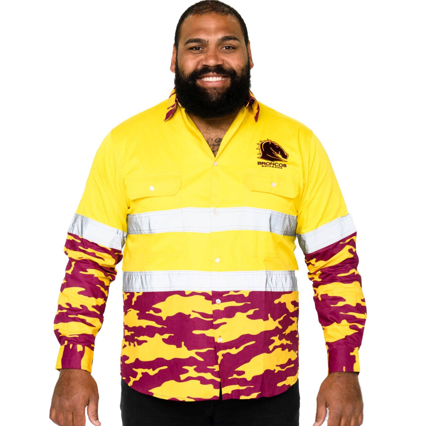 NRL Broncos Camo Hi Vis Work Shirt Ashtabula