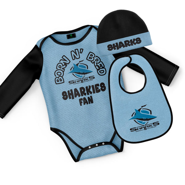 NRL Sharks 3pc Infant Gift Set - 'Born & Bred' - Ashtabula