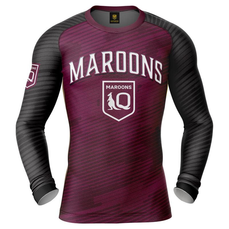 QLD Maroons 'Barrel' Rash Vest - Adult