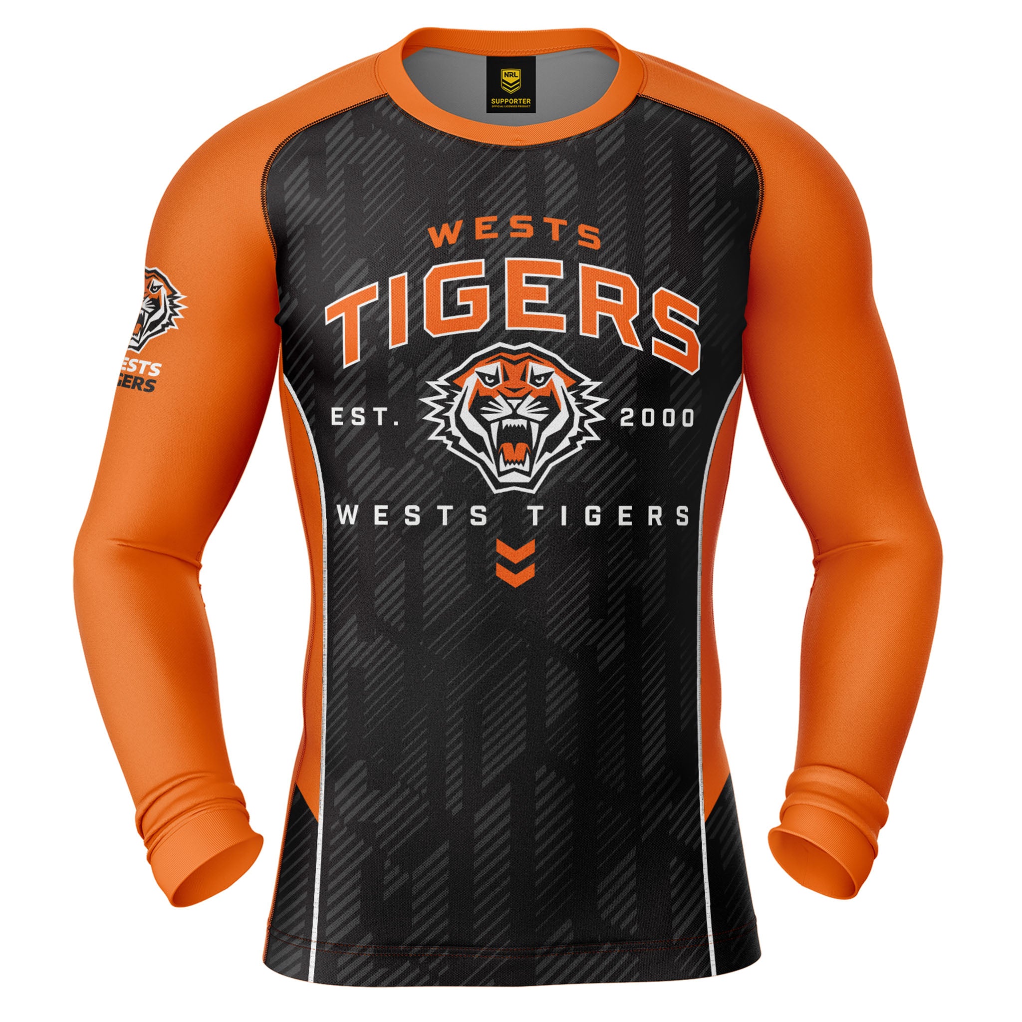 NRL Wests Tigers 'Blocker' Long Sleeve Rash Vest - Adult | Ashtabula