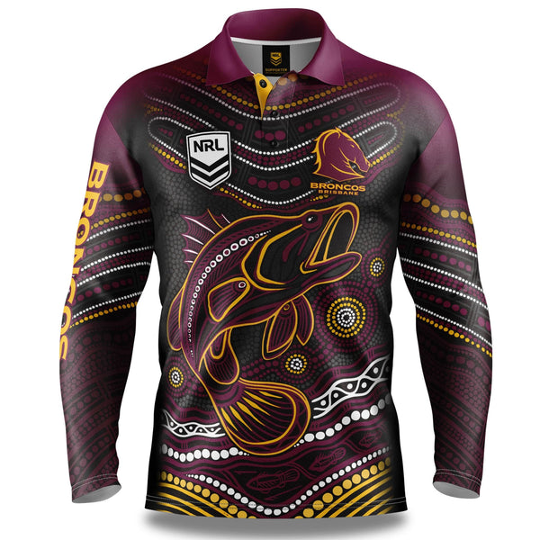 NRL Broncos 'Jumping Barra' Fishing Shirt - Youth