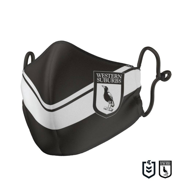 NRL Retro Western Suburbs Magpies Face Mask - Ashtabula